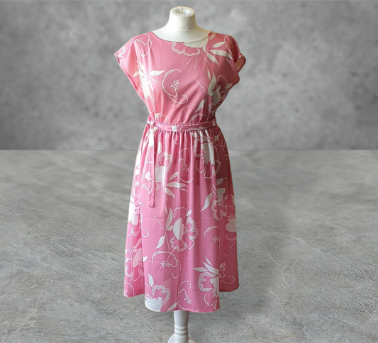 Vintage Blouse and Skirt Dress 2 Piece Co-Ord Outfit Set Pink Floral UK14 -16