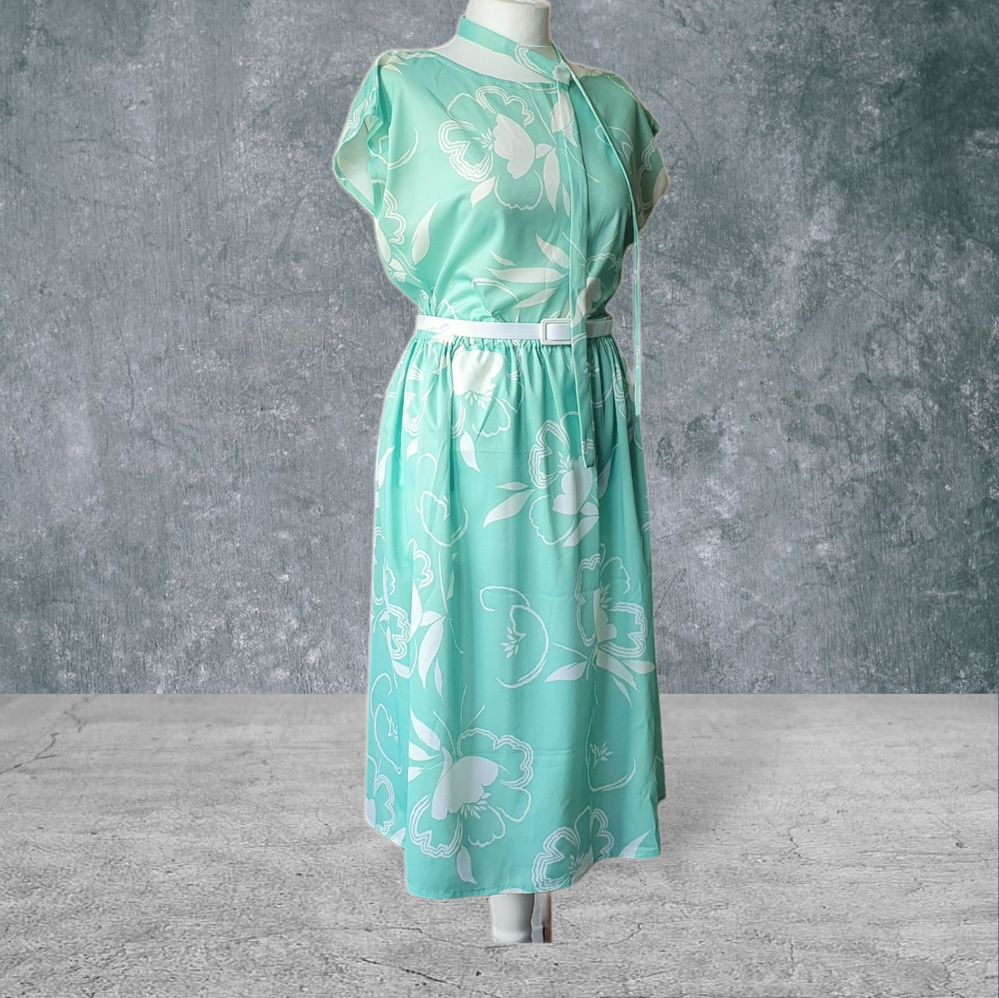 Vintage Mint Green Blouse and Skirt Dress 2 Piece Co-Ord Outfit Set Pink Floral UK14 -16