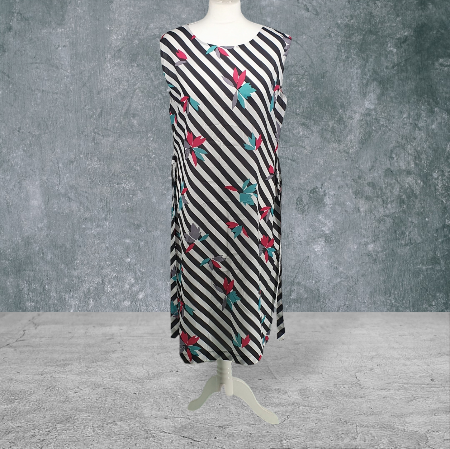 Vintage Maxi Dress Beach Cover Up Kaftan Black White Stripe UK12-14
