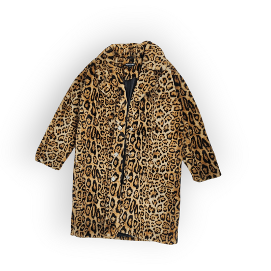 Leopard print faux fur coat UK14