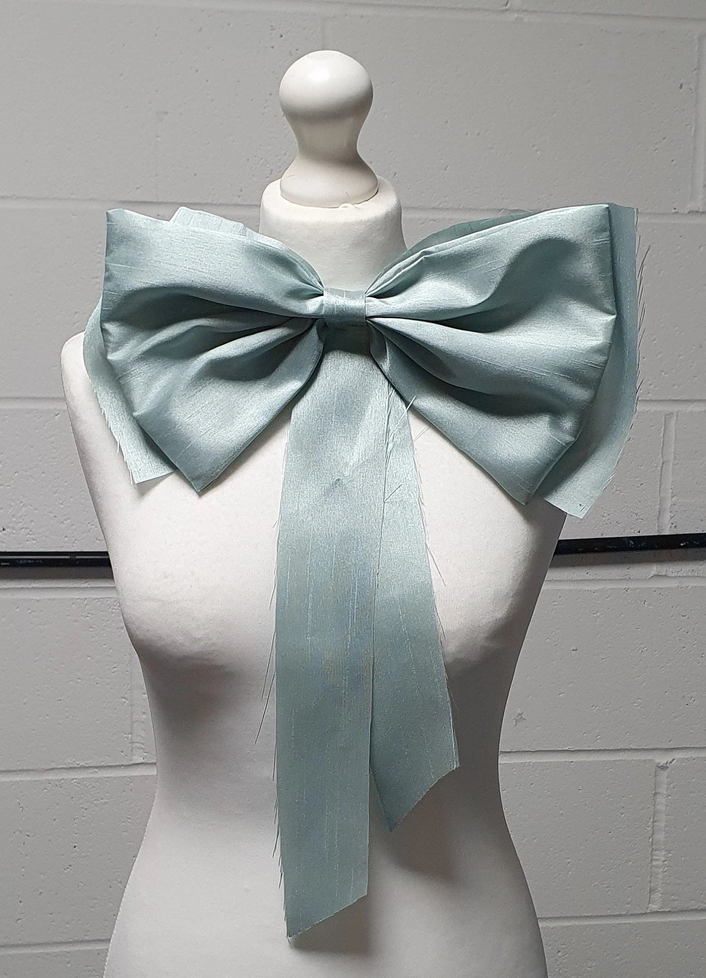 12" XL Fabric Bow Handmade Recycled Material, Pin Back, Shoulder Brooch