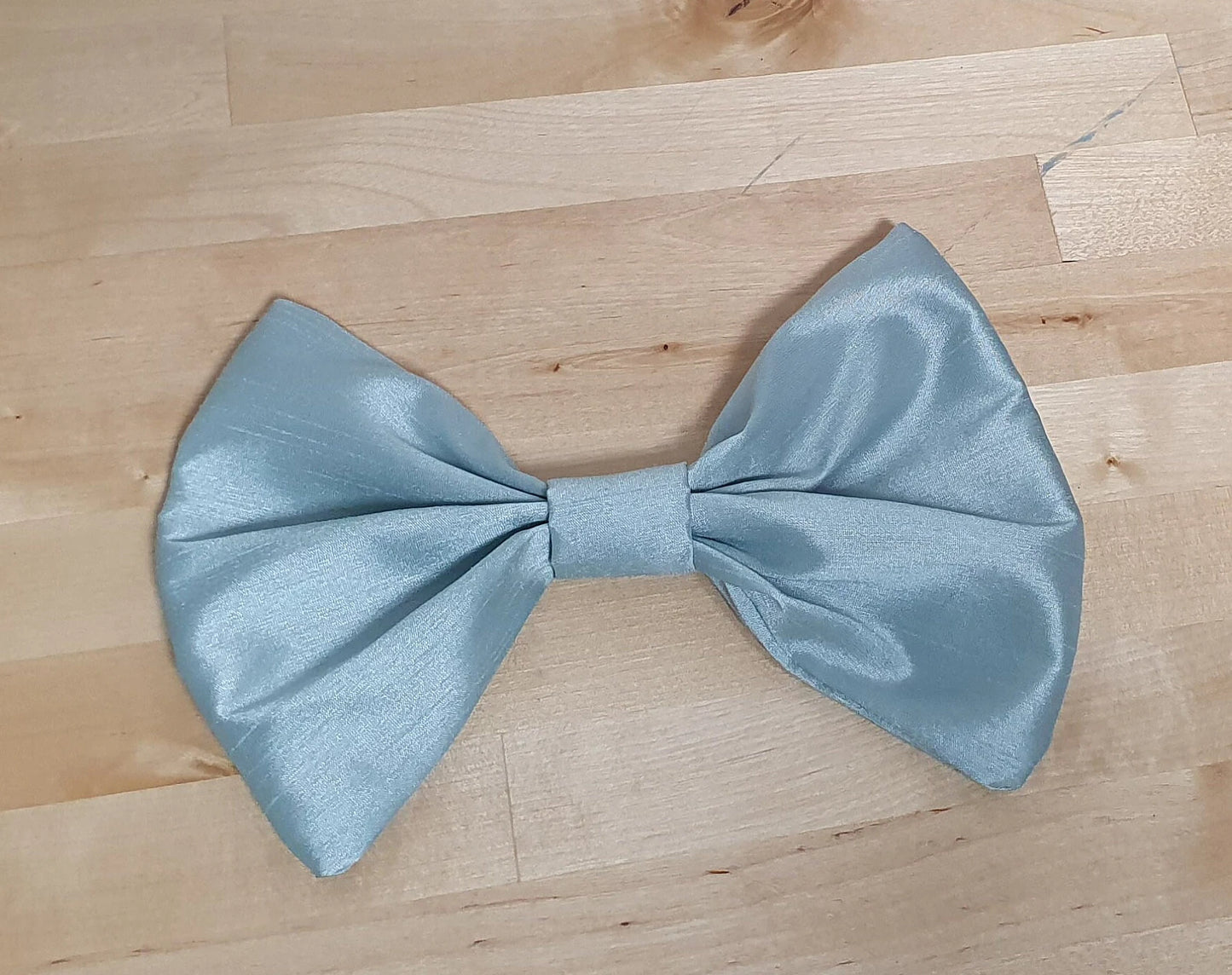 8" Fabric Bow Handmade Recycled Material, Pin Back, Shoulder Brooch Baby Blue Fabric Bow