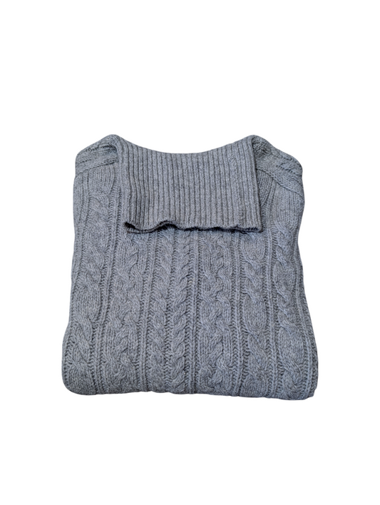 'Giordana'Vintage Grey Cable Knit Polo neck Jumper Medium