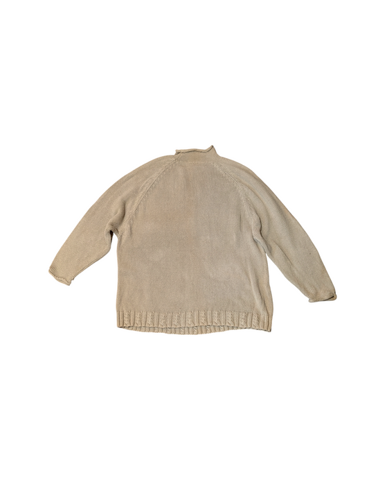 Light Tan Roll Neck Cable Knit Preloved Jumper Large