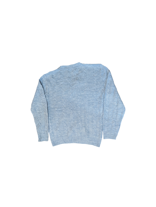 Jantzens Vintage Baby Blue Cable Knit V-Neck Sweater Small