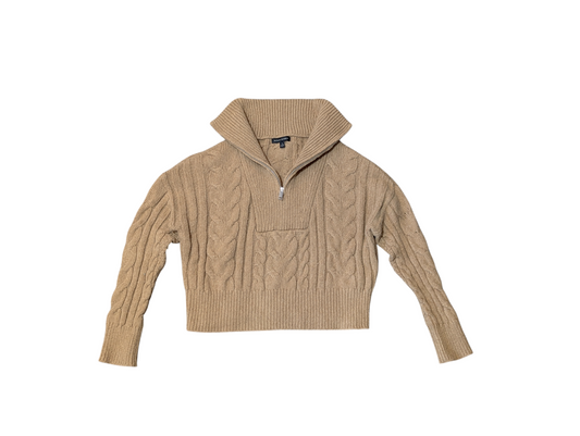 Banana Republic Preloved Tan Cable Half Zip Knit Funnel Neck Small