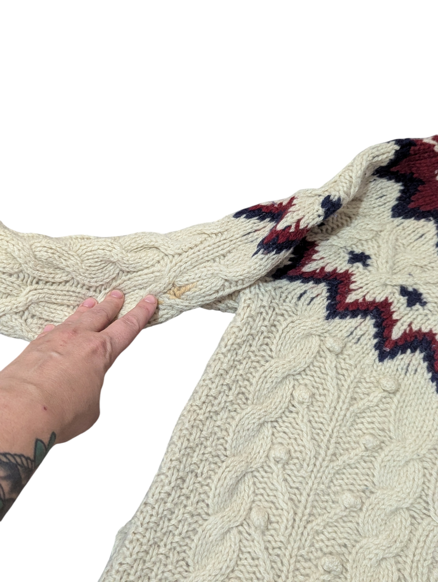 Nordic Vintage Cable Knit Hooded Cardigan Small