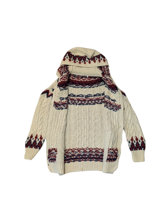 Nordic Vintage Cable Knit Hooded Cardigan Small