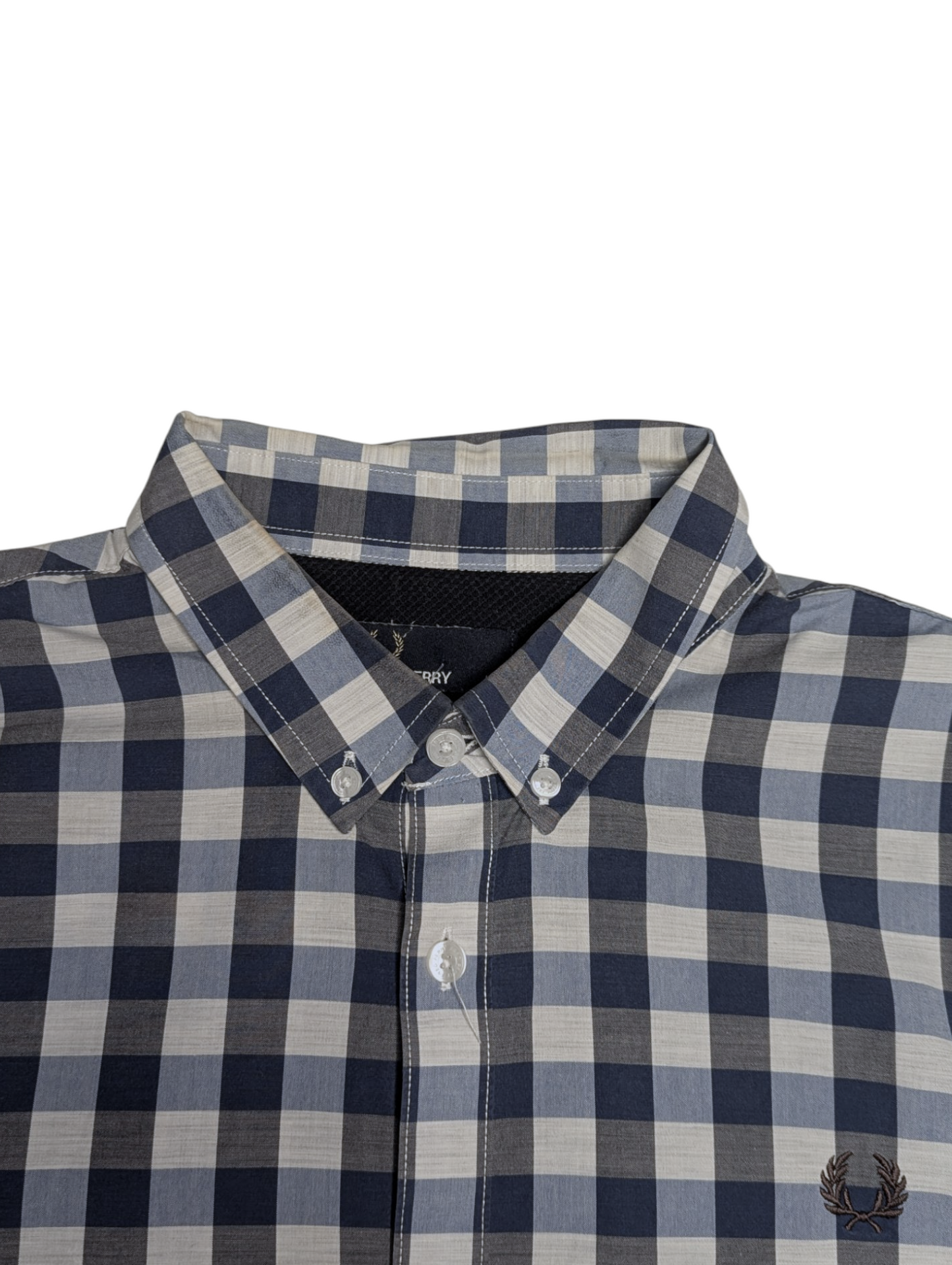 Preloved - FredPerry - Blue & White Gingham Shirt - Long Sleeve - Large