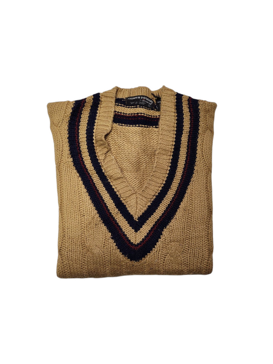 Vintage - Tan - Steven Douglas - Knitted Cricket Vest - Tank - Large