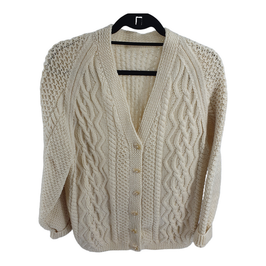 Handmade knitted Aran Cream Knit Cardigan - M/L 46"