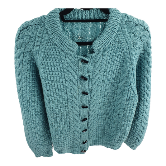 Handmade knitted cable knit Teal Cardigan - S/M 42"