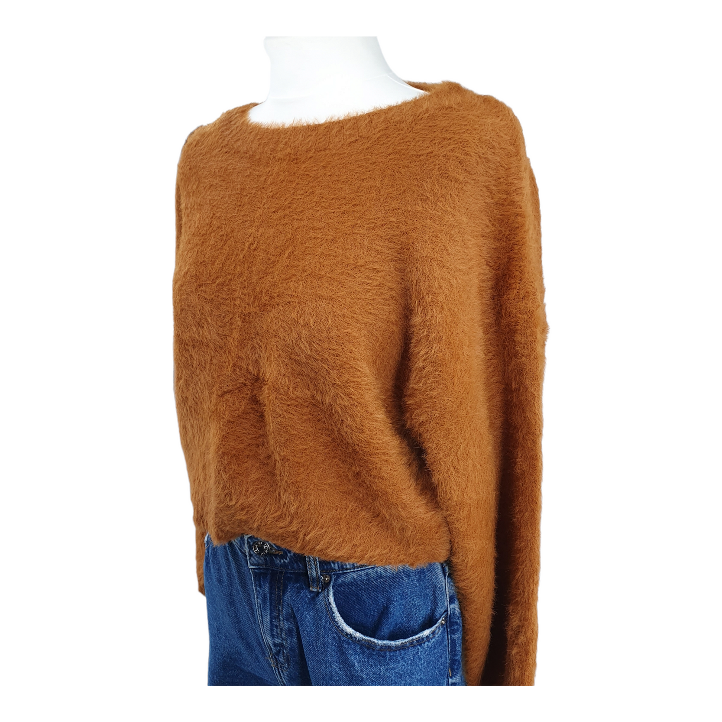 Fluffy Brown Baloon sleeve Cropped Knit - New Look - 44" Medium