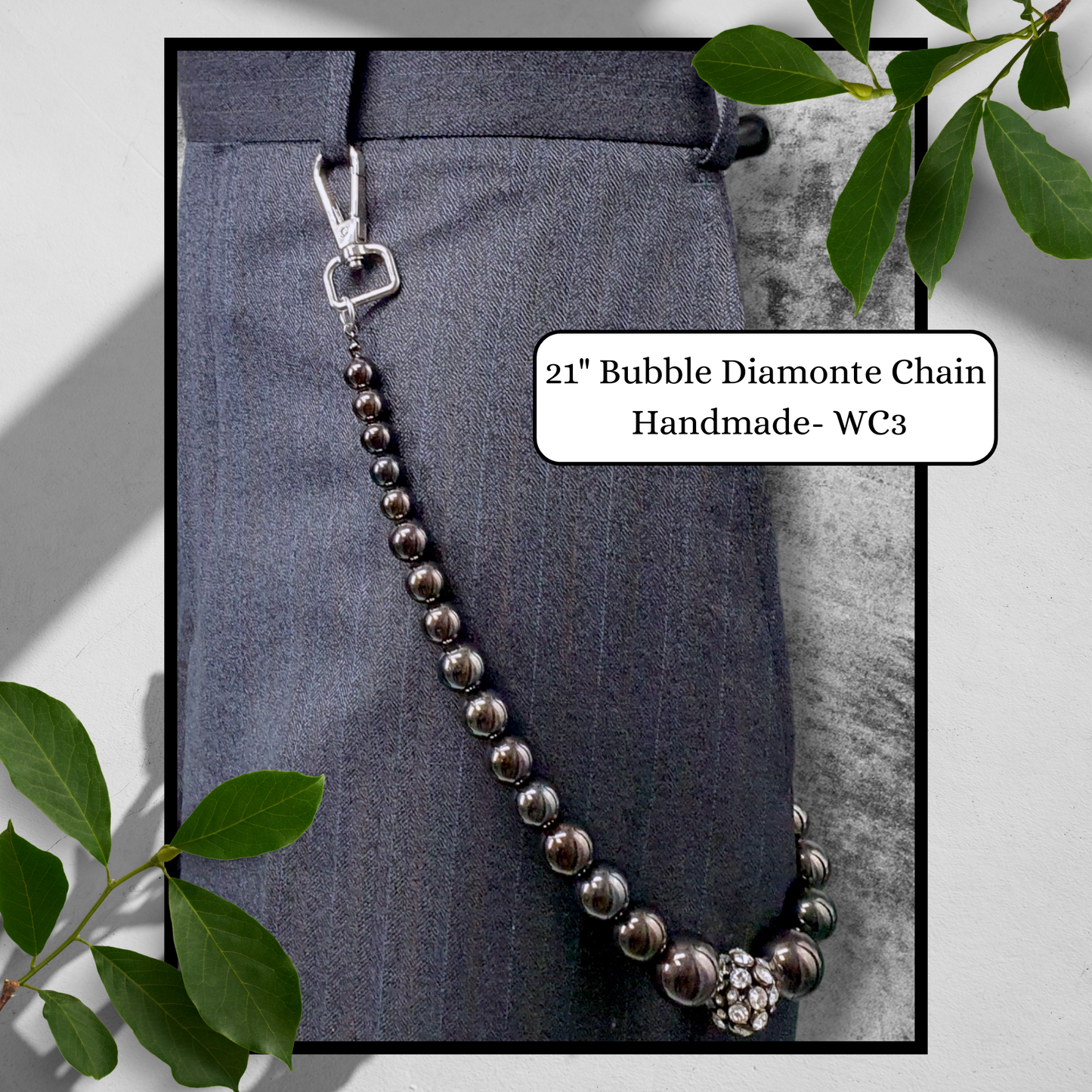 Bobble Diamonte Wallet Chain 21" Gun Metal Grey