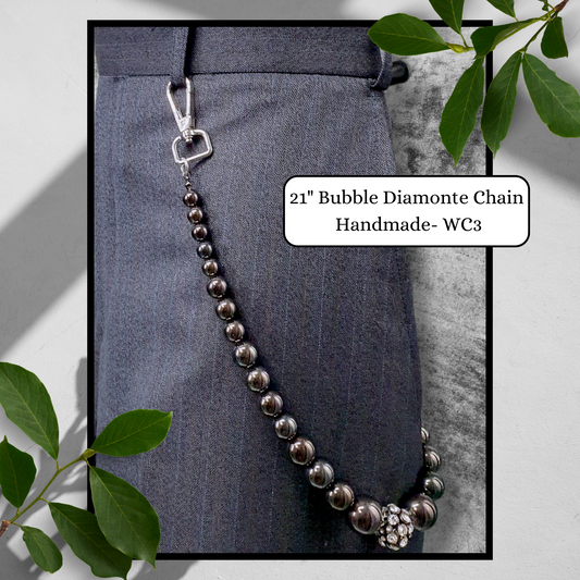 Bobble Diamonte Wallet Chain 21" Gun Metal Grey