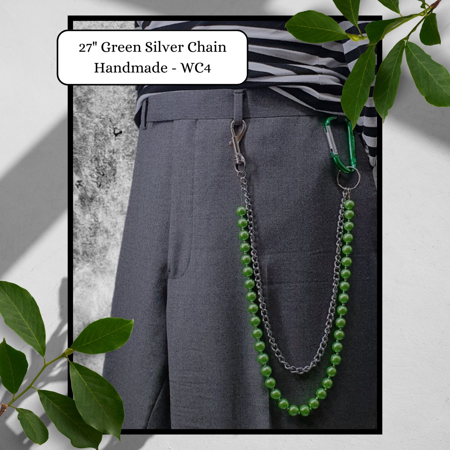 Pendant & Chain Wallet Chain - 27" Silver & Green