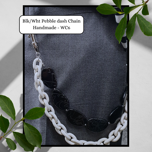 Pebble Splash Wallet Chain -Black, White & Silver 24"