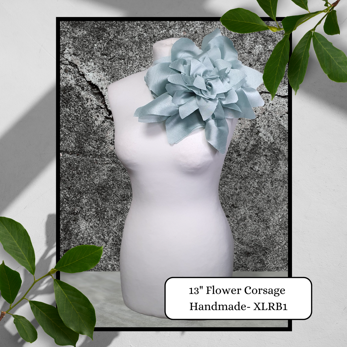 13" Blue Flower Corsage, Handmade Recycled Material, Pin Back Brooch Fastener