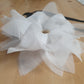 10" White Flower Corsage with Gold Centre, Handmade Recycled Material, Black Ribbon closure