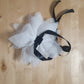 10" White Flower Corsage with Gold Centre, Handmade Recycled Material, Black Ribbon closure