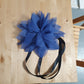 12" Blue Flower Corsage, Handmade Recycled Material, Black Ribbon closure