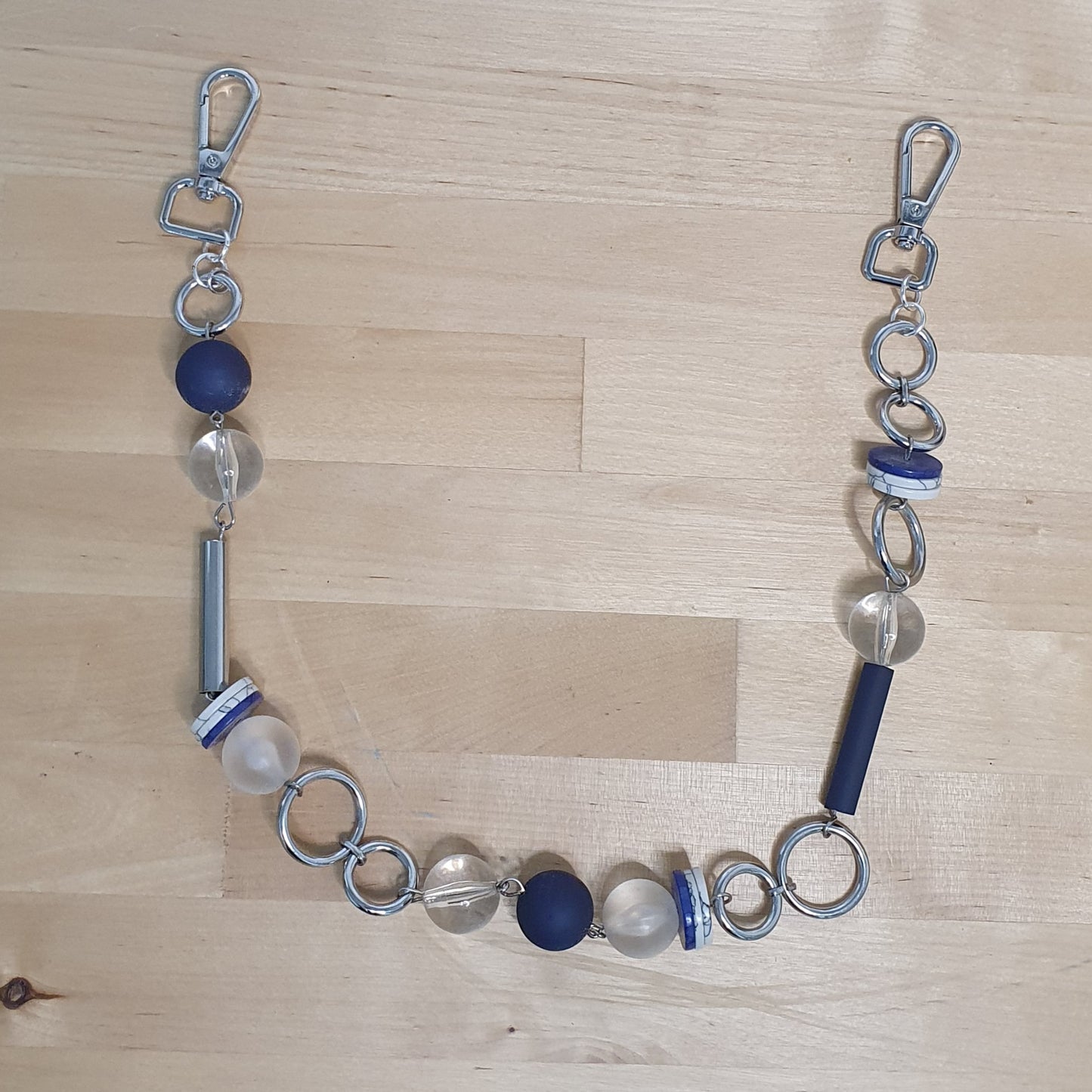 The Ball & Hoop Wallet Chain - 15" Blue, White & Silver