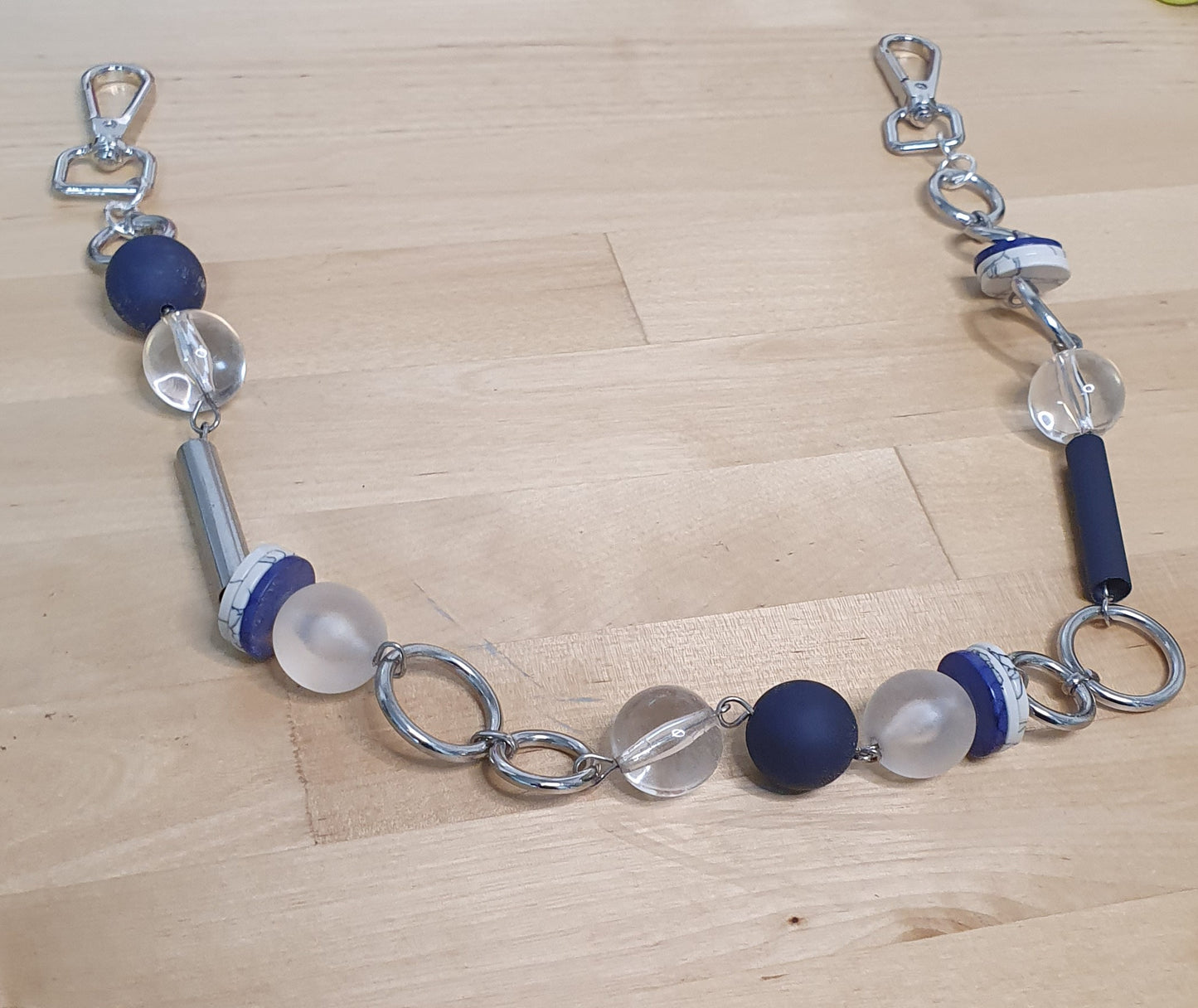 The Ball & Hoop Wallet Chain - 15" Blue, White & Silver