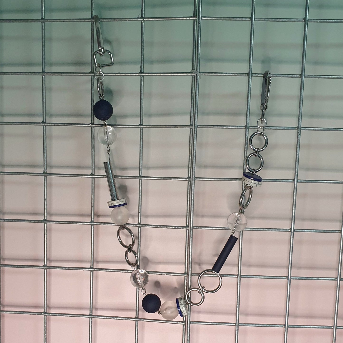 The Ball & Hoop Wallet Chain - 15" Blue, White & Silver