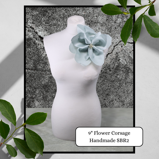9" Flower Corsage Handmade Recycled Material, brooch Pin backing, Baby Blue Flower