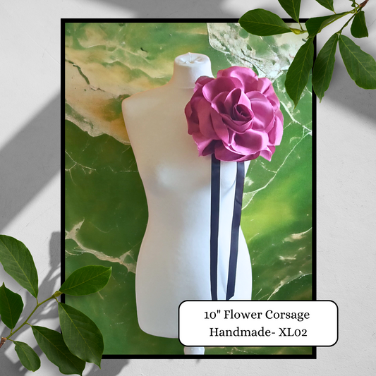 10" XL Flower Corsage Handmade Recycled Material, Pin Back, Shoulder Brooch
