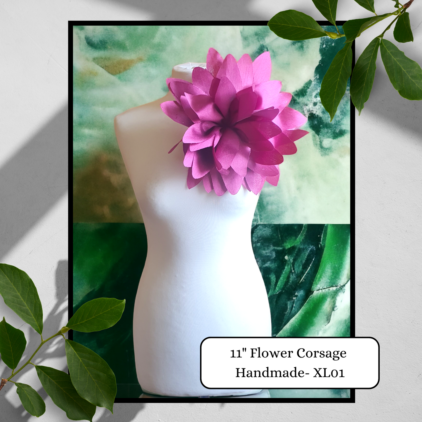 11" XL Flower Corsage Handmade Recycled Material, Pin Back, Shoulder Brooch