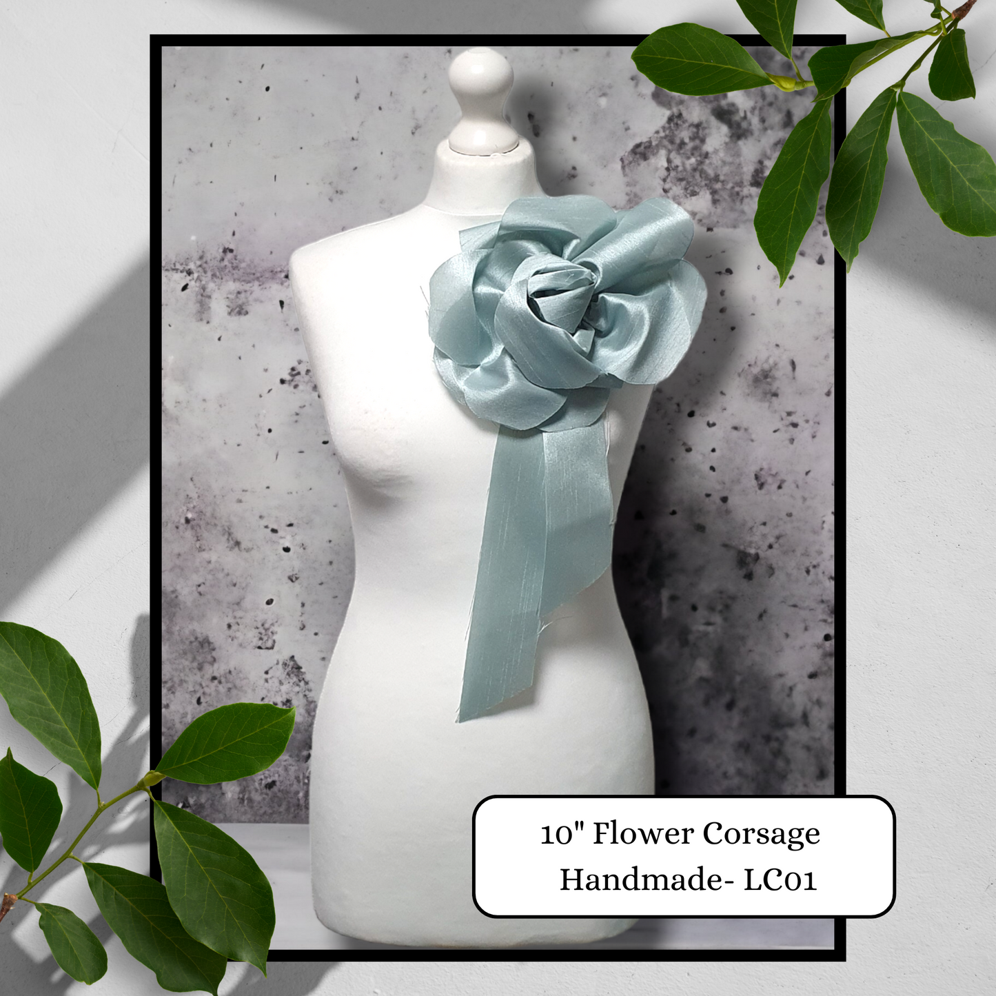10" Large Flower Corsage Handmade Recycled Material, Pin Back, Shoulder Brooch Baby Blue