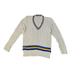 Lily Whites Vintage Preppy Cable Knit Jumper V-Neck with Blue and Yellow Trim Medium