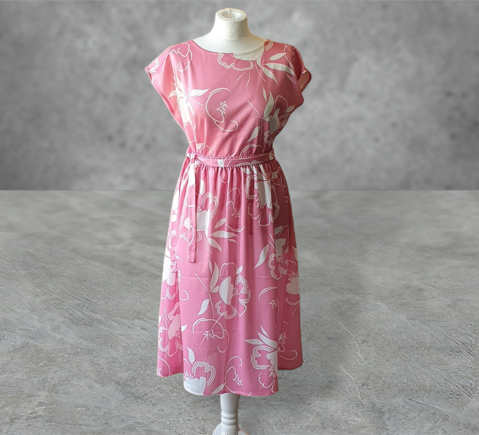 Vintage Blouse and Skirt Dress 2 Piece Co-Ord Outfit Set Pink Floral UK14 -16