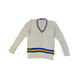 Lily Whites Vintage Preppy Cable Knit Jumper V-Neck with Blue and Yellow Trim Medium