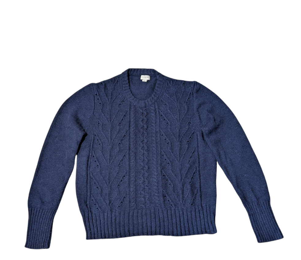 J Crew Preloved Navy Crew Neck Cable Knit Jumper Large