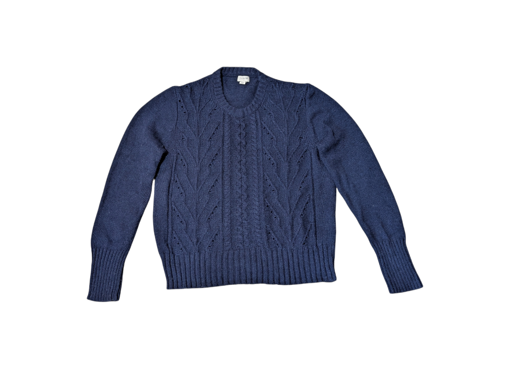 J Crew Preloved Navy Crew Neck Cable Knit Jumper Large