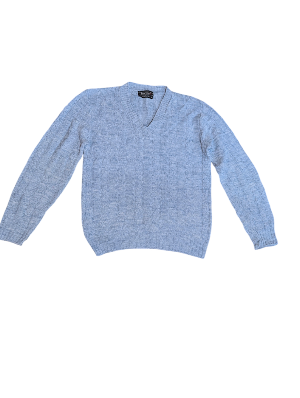 Jantzens Vintage Baby Blue Cable Knit V-Neck Sweater Small