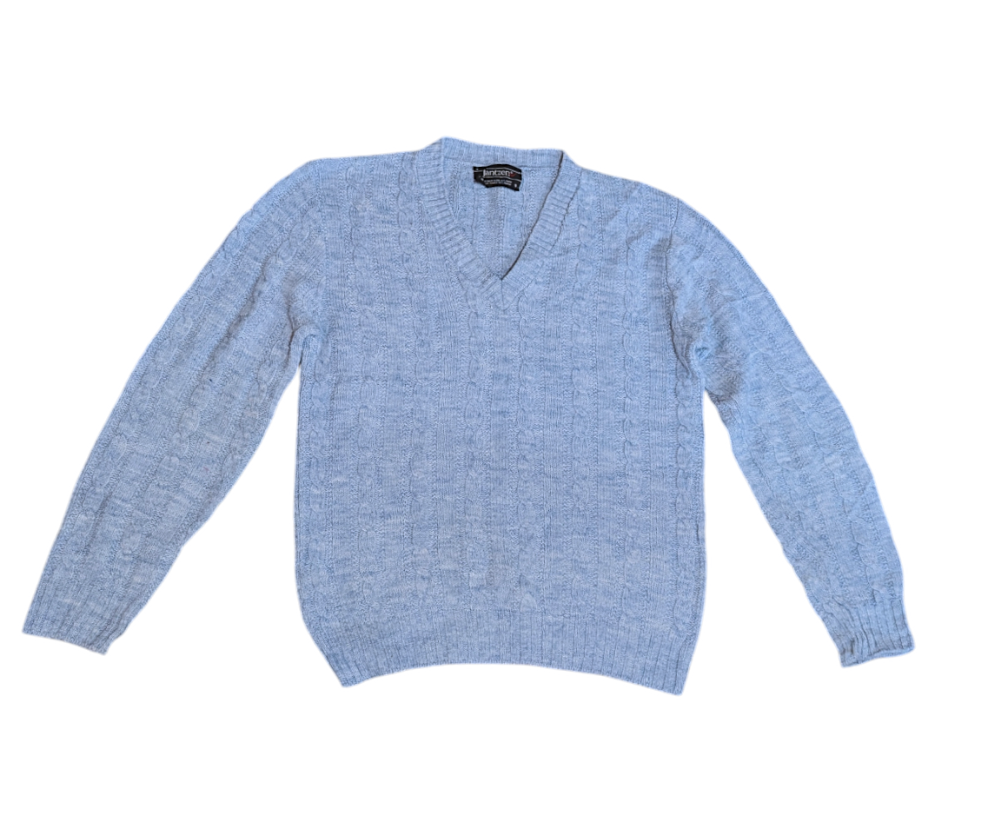 Jantzens Vintage Baby Blue Cable Knit V-Neck Sweater Small