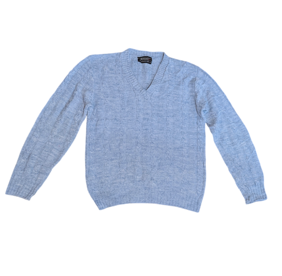 Jantzens Vintage Baby Blue Cable Knit V-Neck Sweater Small