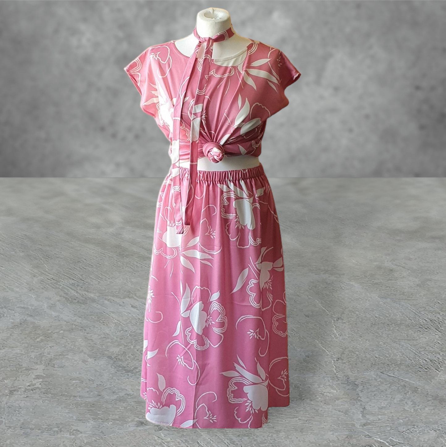 Vintage Blouse and Skirt Dress 2 Piece Co-Ord Outfit Set Pink Floral UK14 -16