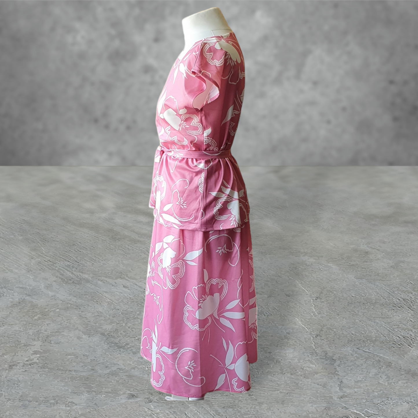Vintage Blouse and Skirt Dress 2 Piece Co-Ord Outfit Set Pink Floral UK14 -16