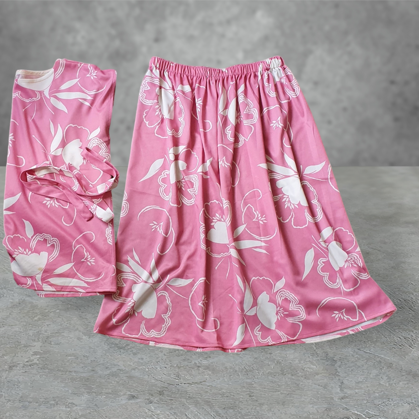 Vintage Blouse and Skirt Dress 2 Piece Co-Ord Outfit Set Pink Floral UK14 -16