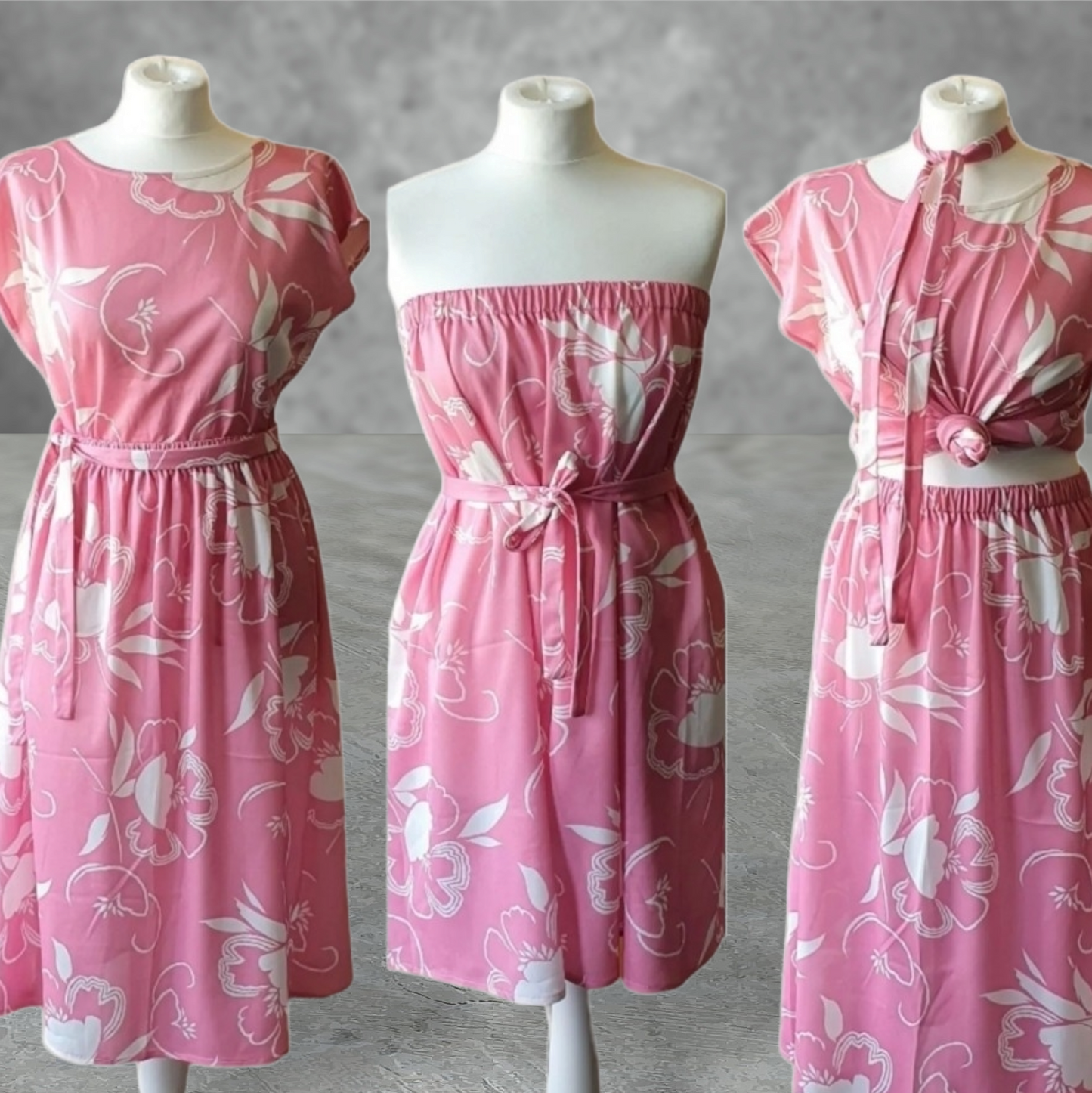 Vintage Blouse and Skirt Dress 2 Piece Co-Ord Outfit Set Pink Floral UK14 -16