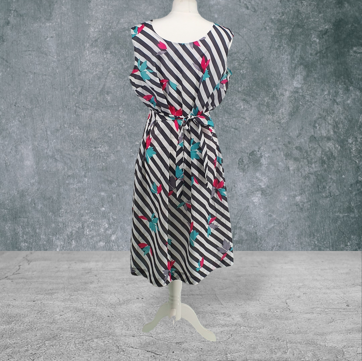 Vintage Maxi Dress Beach Cover Up Kaftan  Black White Stripe UK12-14