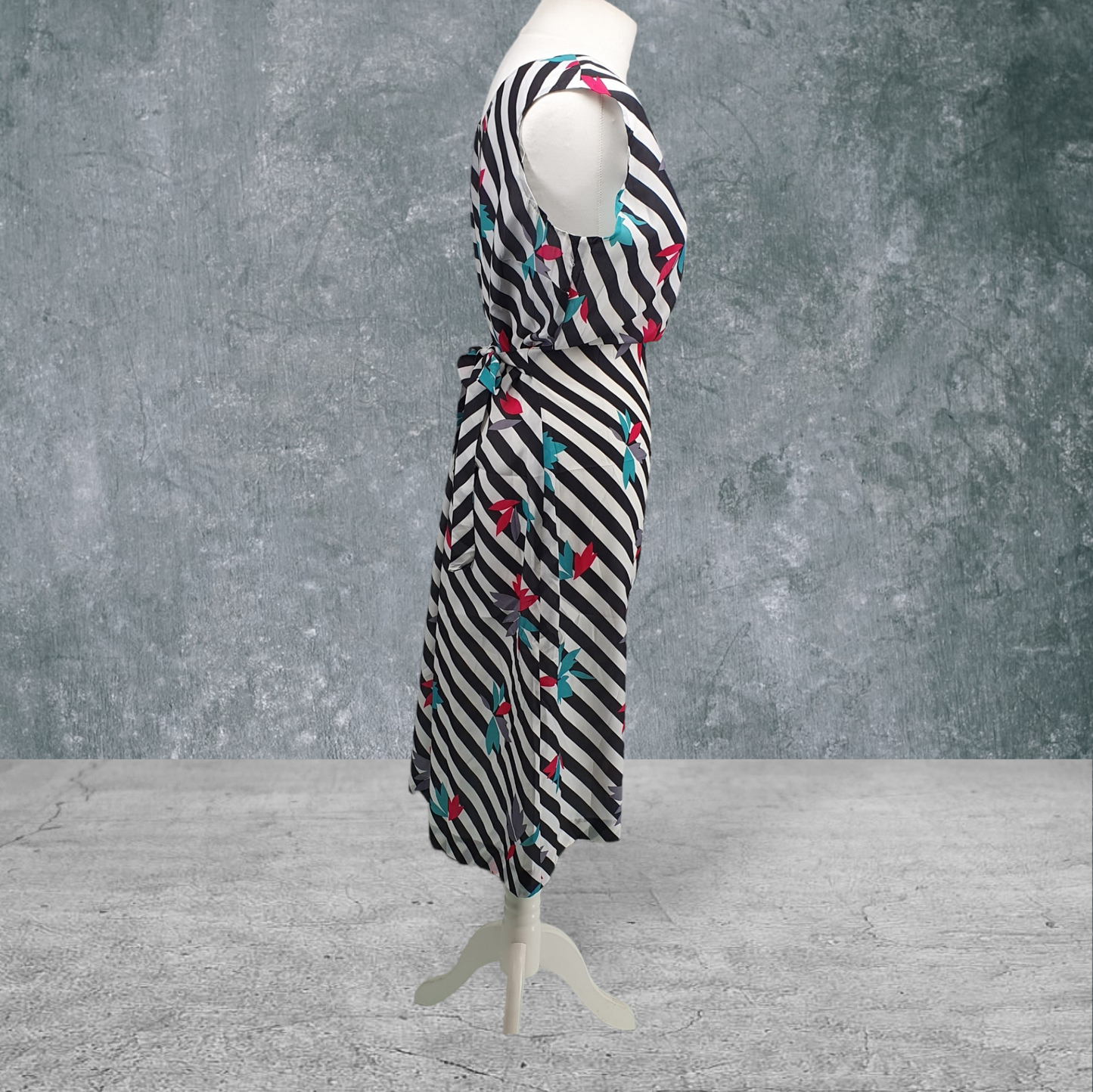 Vintage Maxi Dress Beach Cover Up Kaftan  Black White Stripe UK12-14