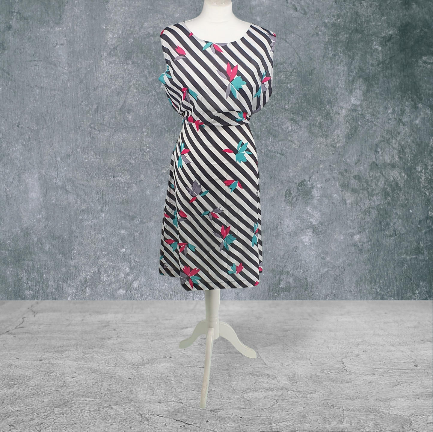 Vintage Maxi Dress Beach Cover Up Kaftan  Black White Stripe UK12-14