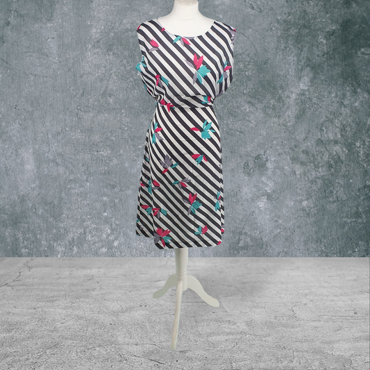 Vintage Maxi Dress Beach Cover Up Kaftan  Black White Stripe UK12-14