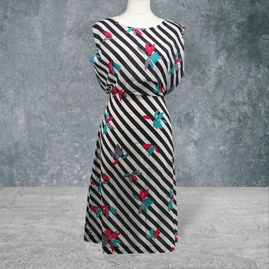 Vintage Maxi Dress Beach Cover Up Kaftan  Black White Stripe UK12-14