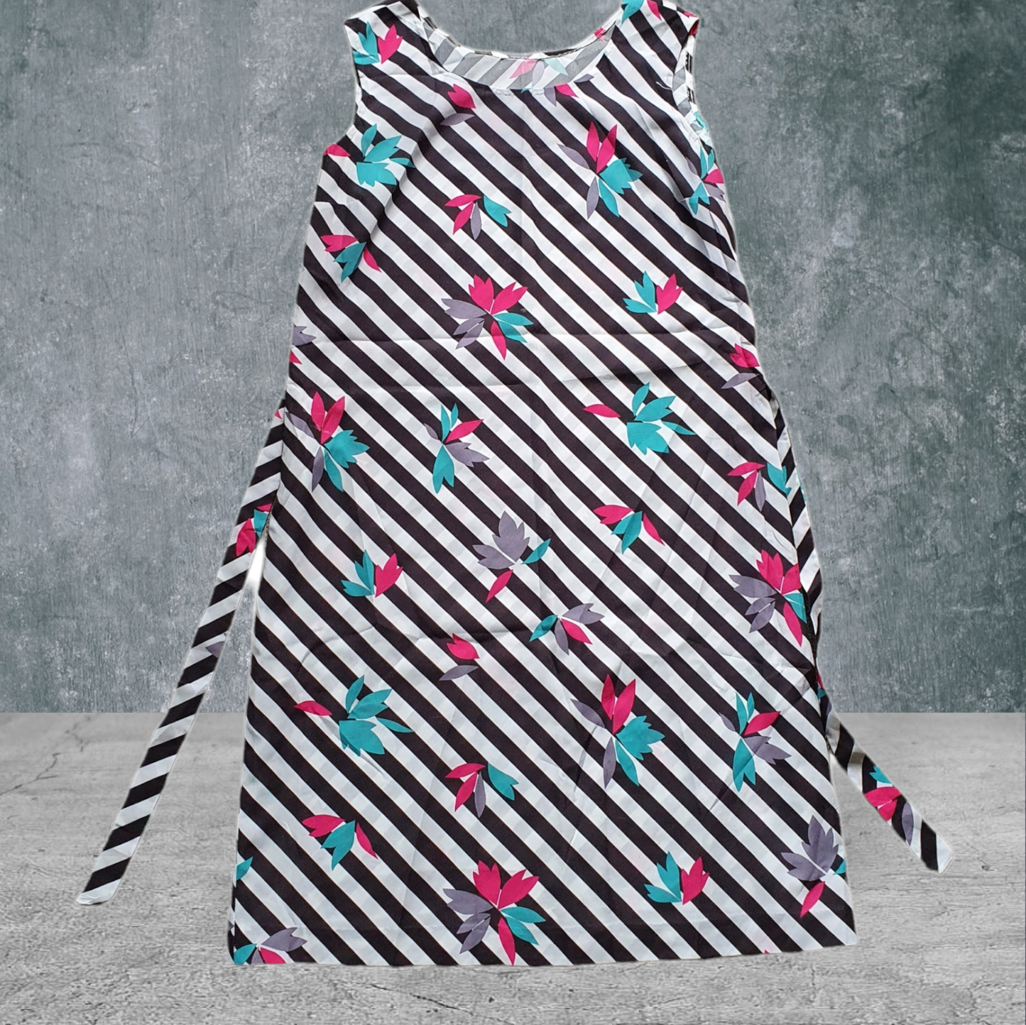 Vintage Maxi Dress Beach Cover Up Kaftan  Black White Stripe UK12-14